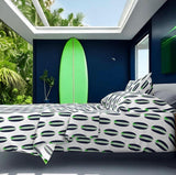 Navy Blue and Lime Green Classic Surfboards Sheet Set from Surfer Bedding™️ Medium Scale - Extremely Stoked
