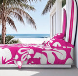 White Hawaiian Flowers on Surfer Girl Pink Sheet Set from Surfer Bedding™️ Large Scale - Extremely Stoked