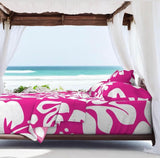 White Hawaiian Flowers on Surfer Girl Pink Sheet Set from Surfer Bedding™️ Large Scale - Extremely Stoked