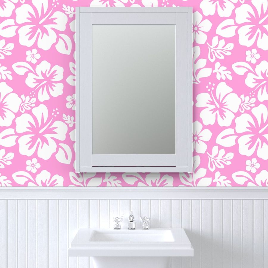 White Hawaiian Flowers on Pink Wallpaper - Extremely Stoked