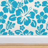 aqua blue hawaiian hibiscus flowers wallpaper