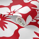 Red and White Hawaiian Hibiscus Flowers Wallpaper