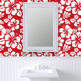 Red and White Hawaiian Hibiscus Flowers Wallpaper