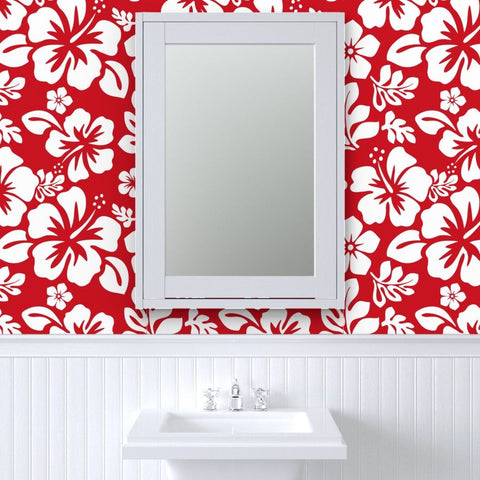 Red and White Hawaiian Hibiscus Flowers Wallpaper