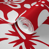 Red and White Hawaiian Hibiscus Flowers Wallpaper