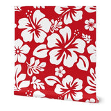 Red and White Hawaiian Hibiscus Flowers Wallpaper