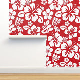 Red and White Hawaiian Hibiscus Flowers Wallpaper