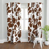 Chocolate Brown Hawaiian Flowers on White Sheet Set from Surfer Bedding™️ Large Scale - Extremely Stoked