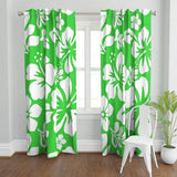 White Hawaiian Flowers on Bright Lime Green Sheet Set from Surfer Bedding™️ Large Scale - Extremely Stoked