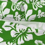 Fresh Green & White Hawaiian Flowers Sheet Set – Large Scale – Extremely Stoked® Eco Luxe Beach Bedding