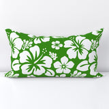 White Hawaiian Flowers on Fresh Green Lumbar Throw Pillow - Extremely Stoked
