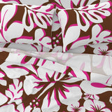 BROWN AND PINK HAWAIIAN HIBISCUS FLOWERS SHEET SET