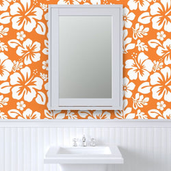 White Hawaiian Hibiscus Flowers on Orange Wallpaper