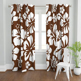 White Hawaiian Flowers on Chocolate Brown Sheet Set from Surfer Bedding™️ Large Scale - Extremely Stoked