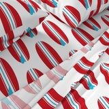 Surfer Red and Aqua Ocean Blue Classic Surfboards Sheet Set from Surfer Bedding™️ Large Scale - Extremely Stoked