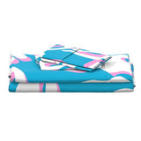White and Soft Pink Hawaiian Flowers on Aqua Ocean Blue Sheet Set