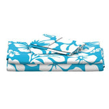 White Hawaiian Flowers on Aqua Ocean Blue Sheet Set from Surfer Bedding™️ Medium Scale - Extremely Stoked