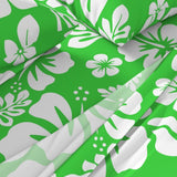 White Hawaiian Flowers on Bright Lime Green Sheet Set from Surfer Bedding™️ Medium Scale - Extremely Stoked