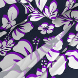 Navy Blue, White and Purple Hawaiian Flowers Sheet Set from Surfer Bedding™️ Medium Scale - Extremely Stoked