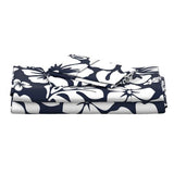 White Hawaiian Flowers on Navy Blue Sheet Set from Surfer Bedding™️ Medium Scale - Extremely Stoked