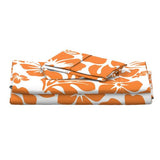 Juicy Orange Hawaiian Flowers on White Sheet Set from Surfer Bedding™️ Medium Scale - Extremely Stoked
