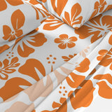 Juicy Orange Hawaiian Flowers on White Sheet Set from Surfer Bedding™️ Medium Scale - Extremely Stoked