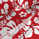 White Hawaiian Flowers on Surfer Red Sheet Set from Surfer Bedding™️ Medium Scale - Extremely Stoked