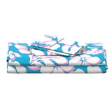White and Soft Pink Hawaiian Flowers on Aqua Ocean Blue Sheet Set from Surfer Bedding™️ Medium Scale - Extremely Stoked