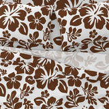 Chocolate Brown Hawaiian Flowers on White Sheet Set from Surfer Bedding™️ Medium Scale - Extremely Stoked