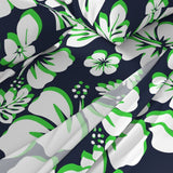 Navy Blue, Lime Green and White Hawaiian Flowers Sheet Set from Surfer Bedding™️ Medium Scale - Extremely Stoked