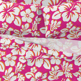 Surfer Girl Pink, Juicy Orange and White Hawaiian Flowers Sheet Set from Surfer Bedding™️ Medium Scale - Extremely Stoked