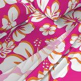Surfer Girl Pink, Juicy Orange and White Hawaiian Flowers Sheet Set from Surfer Bedding™️ Medium Scale - Extremely Stoked