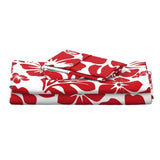 Surfer Red Hawaiian Flowers on White Sheet Set from Surfer Bedding™️ Medium Scale - Extremely Stoked