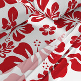 Surfer Red Hawaiian Flowers on White Sheet Set from Surfer Bedding™️ Medium Scale - Extremely Stoked