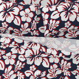 Surfer Red, White and Navy Blue Hawaiian Flowers Sheet Set Surfer Bedding™️ Medium Scale - Extremely Stoked