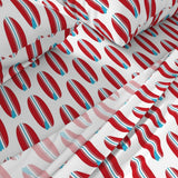 Red and Aqua Blue Classic Surfboards Sheet Set - Medium Scale - Extremely Stoked® Eco Luxe Surfer Bedding