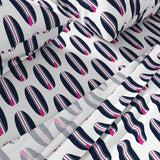 Navy Blue and Hot Pink Classic Surfboards Sheet Set - Medium Scale - Extremely Stoked® Eco Luxe Surfer Bedding