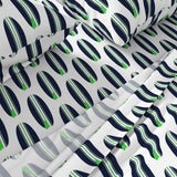 Navy Blue and Lime Green Classic Surfboards Sheet Set - Medium Scale - Extremely Stoked® Eco Luxe Surfer Bedding