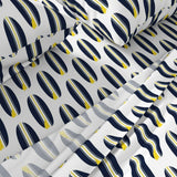 Navy Blue and Yellow Classic Surfboards Sheet Set - Medium Scale - Extremely Stoked® Eco Luxe Surfer Bedding