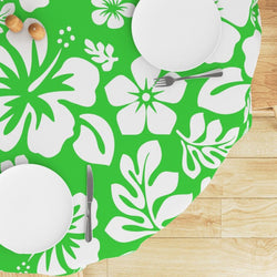 Lime Green and White Hawaiian Flowers Round Tablecloth - Extremely Stoked