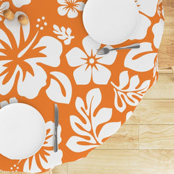 Orange and White Hawaiian Flowers Round Tablecloth - Extremely Stoked