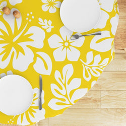 Yellow and White Hawaiian Flowers Round Tablecloth - Extremely Stoked