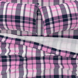 Navy Blue and Pink Preppy Surfer Plaid Sheet Set- Extremely Stoked® Eco Luxe Beach Bedding