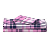 Navy Blue and Pink Preppy Surfer Plaid Sheet Set- Extremely Stoked® Eco Luxe Beach Bedding