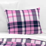 Navy Blue and Pink Preppy Surfer Plaid Sheet Set- Extremely Stoked® Eco Luxe Beach Bedding