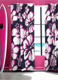 Navy Blue, Surfer Girl Pink and White Hawaiian Flowers Sheet Set from Surfer Bedding™️ Large Scale - Extremely Stoked