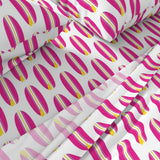 Hot Pink and Yellow Classic Surfboards Sheet Set - Medium Scale - Extremely Stoked® Eco Luxe Surfer Bedding