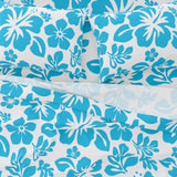 Aqua Ocean Blue Hawaiian Flowers on White Sheet Set from Surfer Bedding™️ Medium Scale - Extremely Stoked