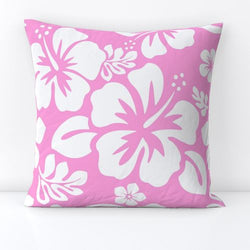 White Hawaiian Flowers on Pink Throw Pillow - Extremely Stoked