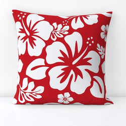 White Hawaiian Flowers on Red Throw Pillow - Extremely Stoked